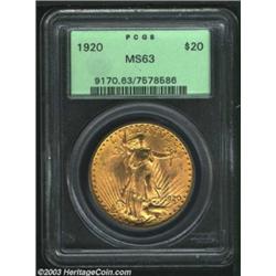 1920 $20 MS63 PCGS.