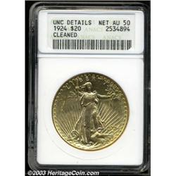 1924 $20 --Cleaned--ANACS. UNC Details, Net AU50.