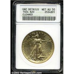 1924 $20 --Cleaned--ANACS. Unc Details, Net AU50.