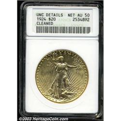 1924 $20 --Cleaned--ANACS. Unc Details, Net AU50.