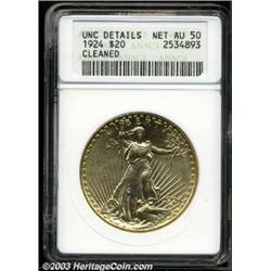 1924 $20 --Cleaned--ANACS. Unc Details, Net AU50.
