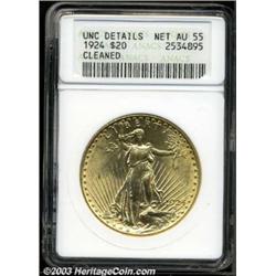 1924 $20 --Cleaned--ANACS. UNC Details, Net AU55.