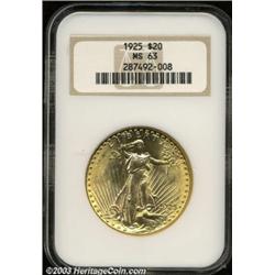 1925 $20 MS63 NGC.