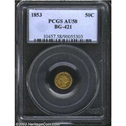 1853 50C Liberty Round 50 Cents, BG-421, R.4, AU58 PCGS.