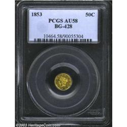 1853 50C Liberty Round 50 Cents, BG-428, R.3, AU58 PCGS.