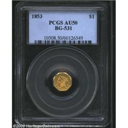 1853 $1 Liberty Octagonal 1 Dollar, BG-531, R.4, AU50 PCGS.