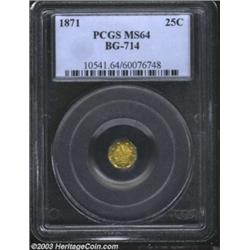 1871 25C Liberty Octagonal 25 Cents, BG-714, R.3, MS64 PCGS.