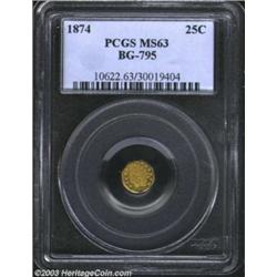 1874 25C Indian Octagonal 25 Cents, BG-795, R.3, MS63 PCGS.