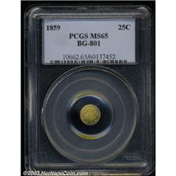 1859 25C Liberty Round 25 Cents, BG-801, R.3, MS65 PCGS.