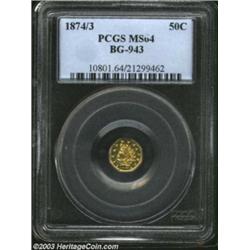 1874/3 50C Indian Octagonal 50 Cents, BG-943, High R.4, MS64 PCGS.