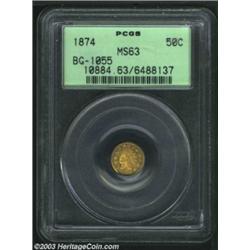 1874 50C Indian Round 50 Cents, BG-1055, High R.4, MS63 PCGS.