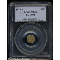 1875/3 50C Indian Round 50 Cents, BG-1058, R.3, XF45 PCGS.