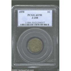 1858 P1C Indian Cent, Judd-208, Pollock-259, R.4, AU50 PCGS.