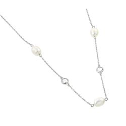 Sterling Silver Rhodium Plated Clear CZ Fresh-water Pearl Pendant Necklace BGP00982