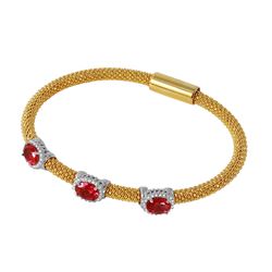 Sterling Silver Gold Plated Past Present Future Red CZ Bracelet ECB00079YWP
