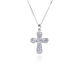 Sterling Silver Rhodium Plated Cross CZ Necklace bgp00483