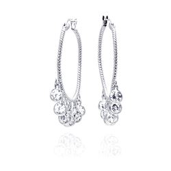 Sterling Silver Rhodium Plated Round Multiple CZ Dangling Hoop Earring ste00545