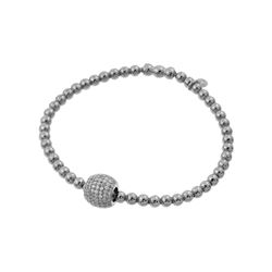 Sterling Silver Rhodium Plated Ball Micro Pave Clear CZ Inlay Bracelet ECB00033RH