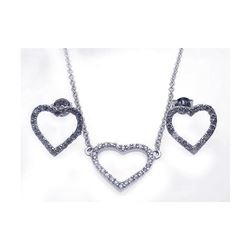 Sterling Silver Rhodium Plated Open Heart CZ Stud Earring & Necklace Set sts00213