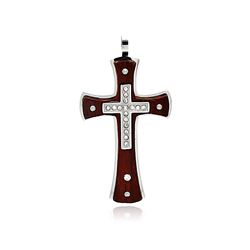 Stainless Steel Wood Double Cross Clear Crystal Charm Pendant ssp00393