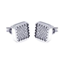 Sterling Silver Rhodium Plated Micro Pave Clear Round CZ Hoop Earring ace00055