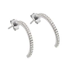 Sterling Silver Rhodium Plated Crescent CZ Stud Earring ste00901