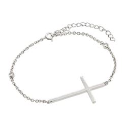 Sterling Silver Rhodium Plated Sideways Cross Bracelet bgb00116