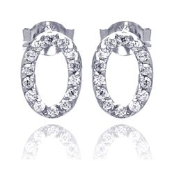 Sterling Silver Rhodium Plated Round Oval Letter O CZ Stud Earring ste00505