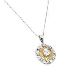 Sterling Silver Gold & Rhodium Plated Circle Center CZ Necklace BGP00462