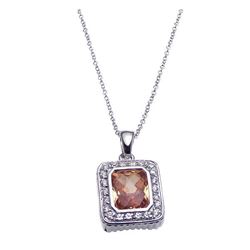 Sterling Silver Rhodium Plated Clear & Champagne CZ Pendant Necklace stp00926