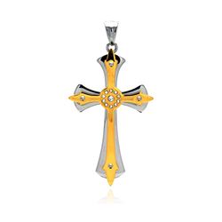 Stainless Steel Gold Plated Double Cross Clear Crystal Charm Pendant ssp00139
