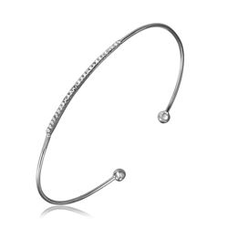 Sterling Silver Rhodium Plated Open Bangle With CZ  - STB00523