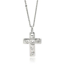Rhodium Plated Brass Cross Clear Inlay CZ Pendant Necklace bbp00137