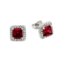Sterling Silver Rhodium Plated Red Square CZ Stud Earring bge00359r