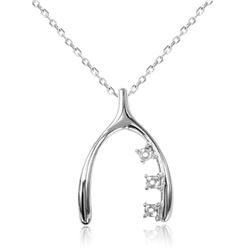 Sterling Silver Rhodium Plated Personalized 3 Mounting Wish Bone Necklace - BGP00543