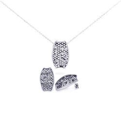 Sterling Silver Rhodium Plated Mesh Flower CZ Stud Earring & Necklace Set sts00307