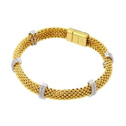 Sterling Silver Gold Plated Micro Pave Clear CZ Beaded Italian Bracelet PSB000017GP
