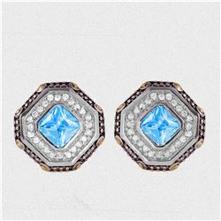 Sterling Silver Rhodium Plated Blue Cluster Earring STE00406TOPAZ