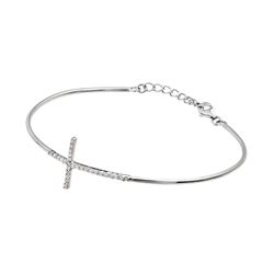 Sterling Silver Rhodium Plated Cross Clear CZ Bracelet BGB00207