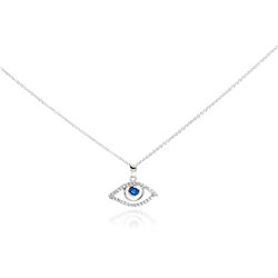 Sterling Silver Rhodium Plated Clear CZ Evil Eye Pendant Necklace stp01014