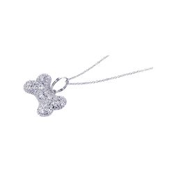 Sterling Silver Rhodium Plated Clear CZ Covered Dog Bone Pendant Necklace stp00514