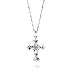 Sterling Silver Rhodium Plated Cross CZ Necklace bgp00615
