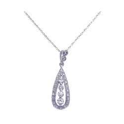 Sterling Silver Rhodium Plated Clear CZ Tear Pendant Necklace stp00942