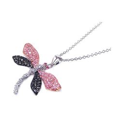 Sterling Silver Black PInk Clear CZ Black Rhodium Plated Pendant Necklace bgp00045