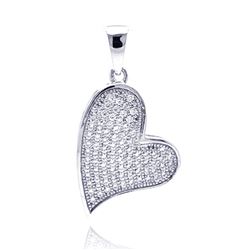 Sterling Silver Rhodium Plated Heart CZ Dangling Pendant acp00040