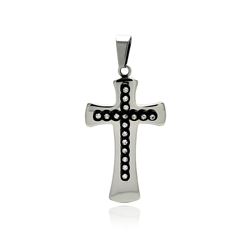 Stainless Steel Black Rhodium Plated Cross Clear Crystal Charm Pendant ssp00269