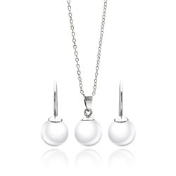 Sterling Silver Rhodium Plated White Enamel Lever Back Earring & Necklace Set sts00436