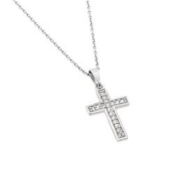 Sterling Silver Rhodium Plated Clear CZ Cross Pendant Necklace STP01400