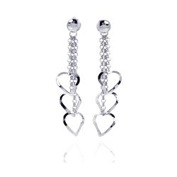 Sterling Silver Rhodium Plated Multiple Open Heart Dangling Wire Hook Earrings dse00057