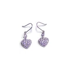 Sterling Silver Rhodium Plated Purple CZ Heart Shape Dangling Hook Earring ste00059